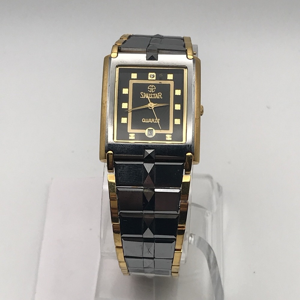 Swistar Ladies Precision Quartz Gold Dial & Two tone Watch band W/date-Untested
